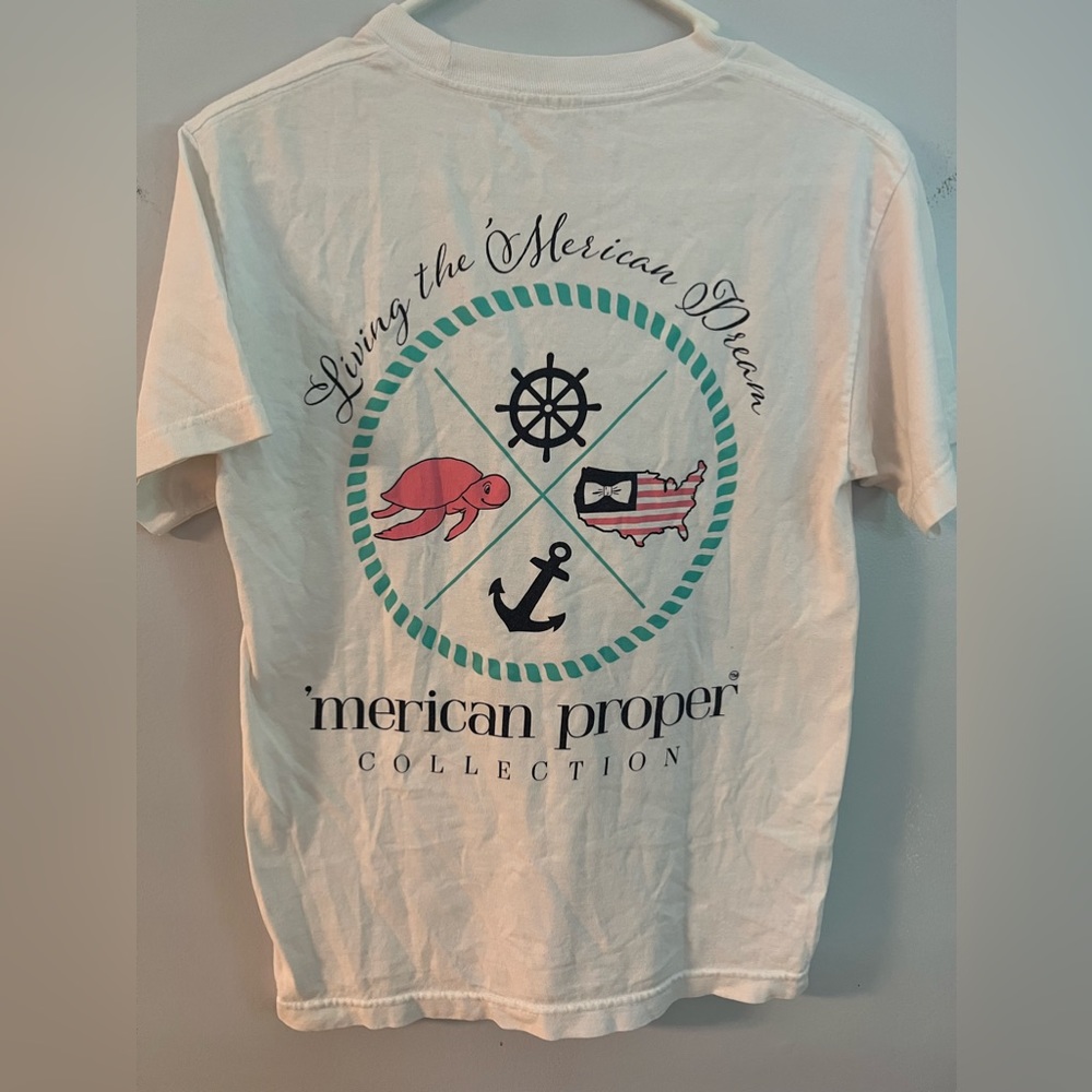‘Merican Proper white logo tshirt size small